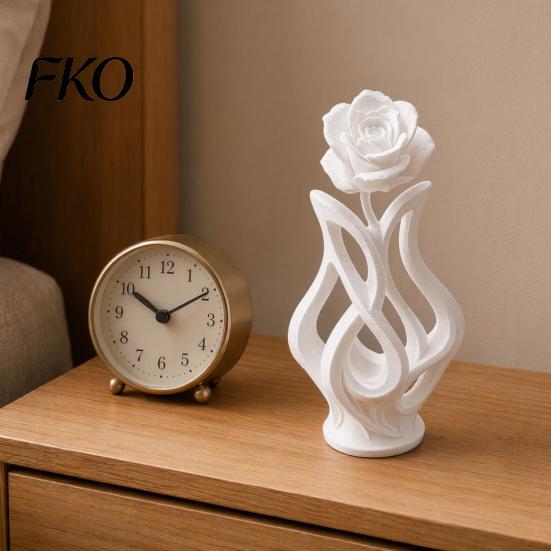Space-saving Desk Decoration 3D Printed Rose Sculpture, Hollow Vase Floral Art Figurine with Matte Finish, Artistic Flower Sculpture Minimalist