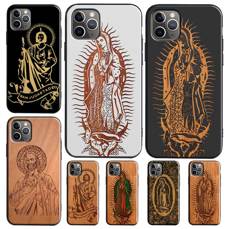Guadalupe San Judas Wood Case For Huawei Nova Y70 Y60 Y90 Y61 Y91 Y72 Y73 12s 12i 11i 8i 9 10 SE P30 P40 Lite P60 Pro