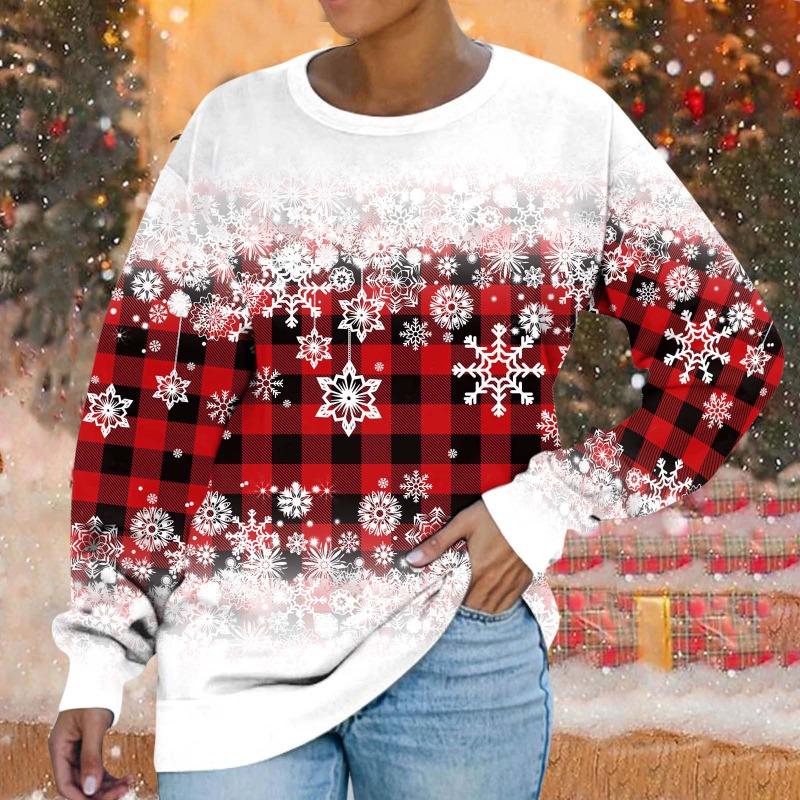 Толстовка с круглым вырезом Рождественская снежинка цифровой принт повседневная весна осень свободная женская толстовка Пуловеры и длинные рукава (Женский)