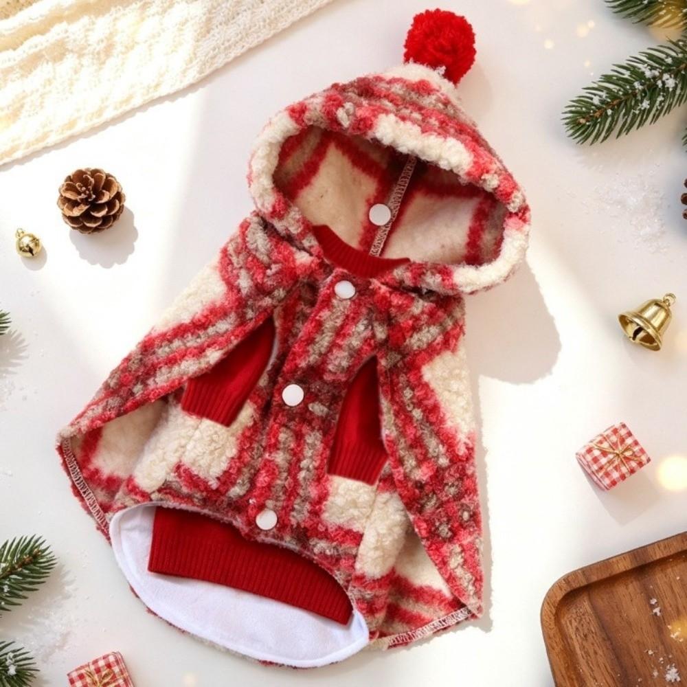 Thick Plush Pet Hooded Cape Vest Fuzzy Fleece Christmas Pet Cape Retro Pet Christmas Cloak Winter