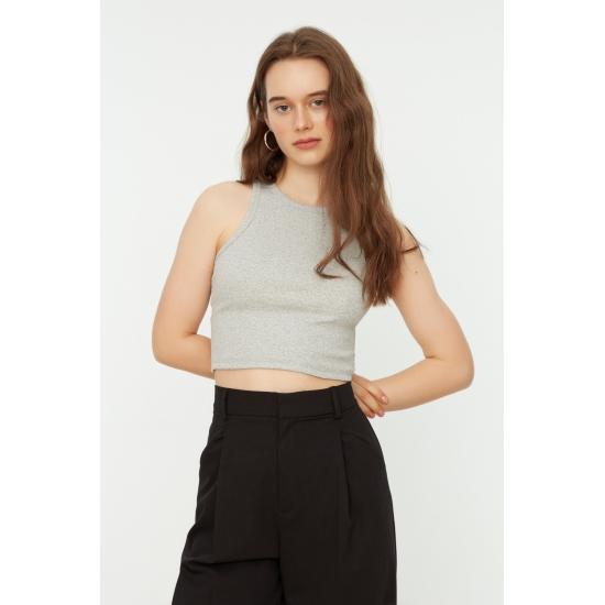 Гибкая трикотажная майка в рубчик с вырезом на шее Super Crop Halter