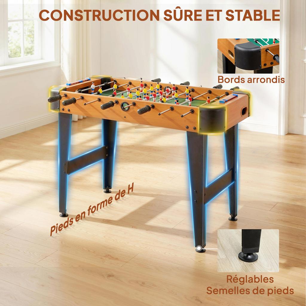 Foosball table 92 cm, 22 players, 2 balls, manual counters, non-slip handles, brown