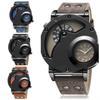 Fashion Military Denim Watches Men Sports Watches 2 Time Zone Leather Strap Quartz Wristwatches Man Watch