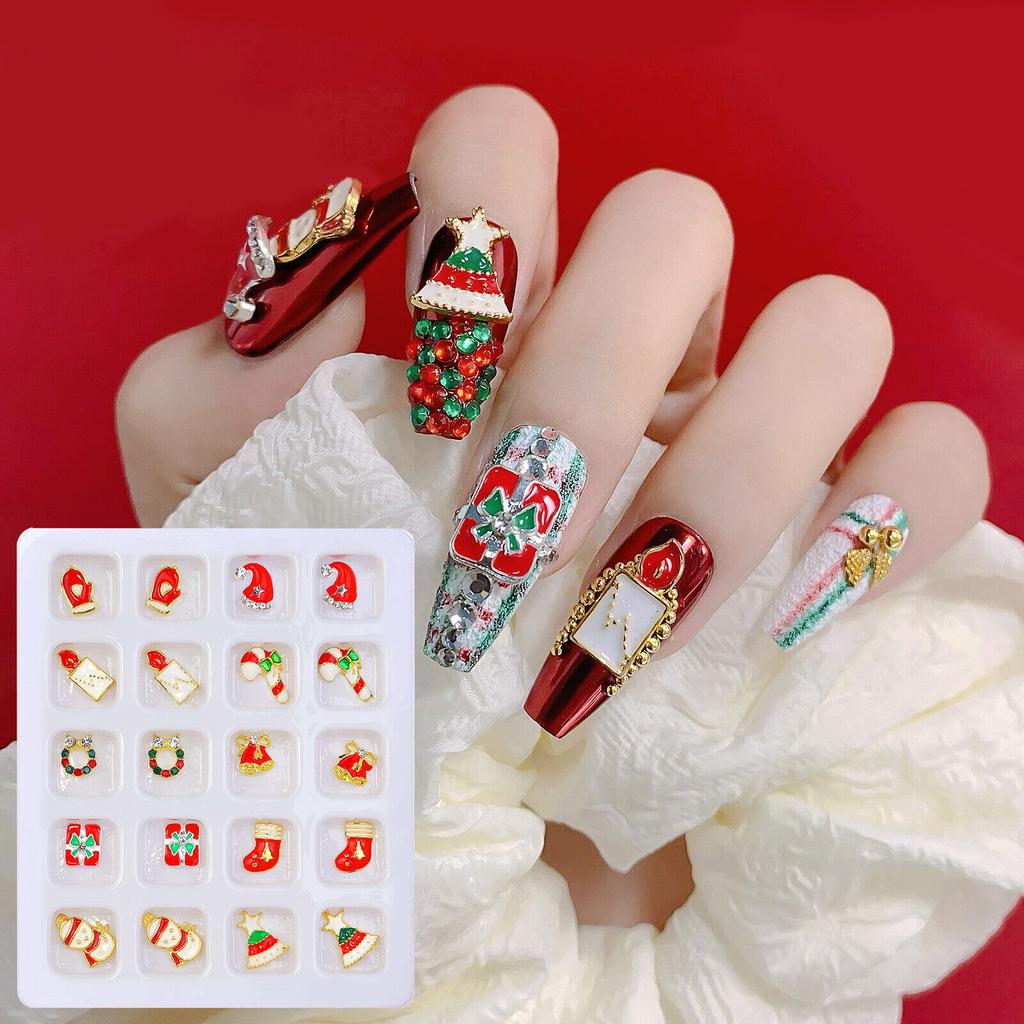 20 шт. Рождественские украшения для ногтей, стразы, снеговик, колокольчик, шармы для елки, маникюр