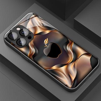 Черно-золотой Чехол для телефона из стекла с рисунком яблока Для iPhone 17 16 15 14 Pro Max 13 12 11 16E 17Air 7 Plus XR XS X