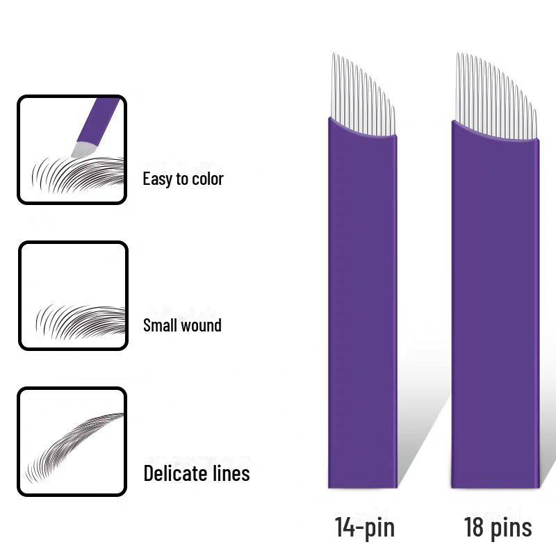 Purple Eyebrow Embroidery Needle - Handmade Beauty Tools, 14 & 18-Needle Blades