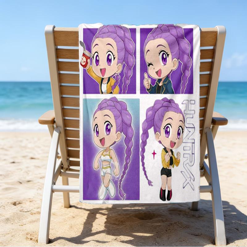 Ultra-Soft Beach Towel with KPop Demon Hunters Theme,Ideal for Pool - Camping, Diving - Perfect Travel Essential, Vibrant Beach Towel.