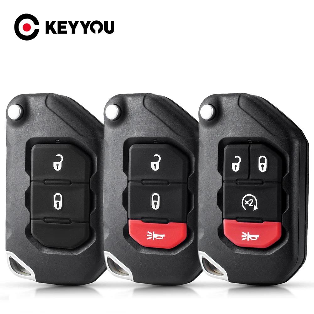KEYYOU 2/3/4 Buttons Flip Folding Remote Smart Key Shell Case Fob For Jeep Wrangler Gladiator 2018 2019 2020 2021 2022 2023
