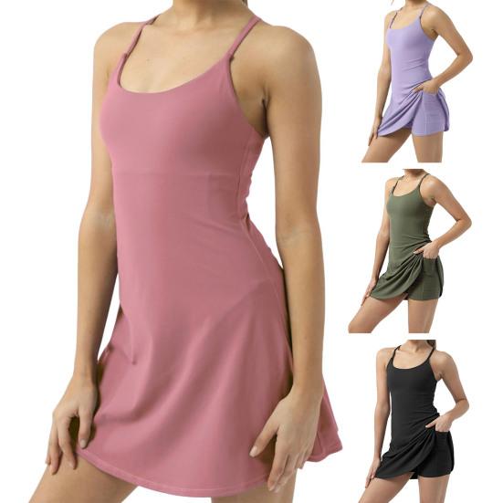 Женское теннисное платье без рукавов с шортами и карманами, на тонких бретельках, с вырезом-борцовкой, мини-платье, спортивные платья для гольфа, бега