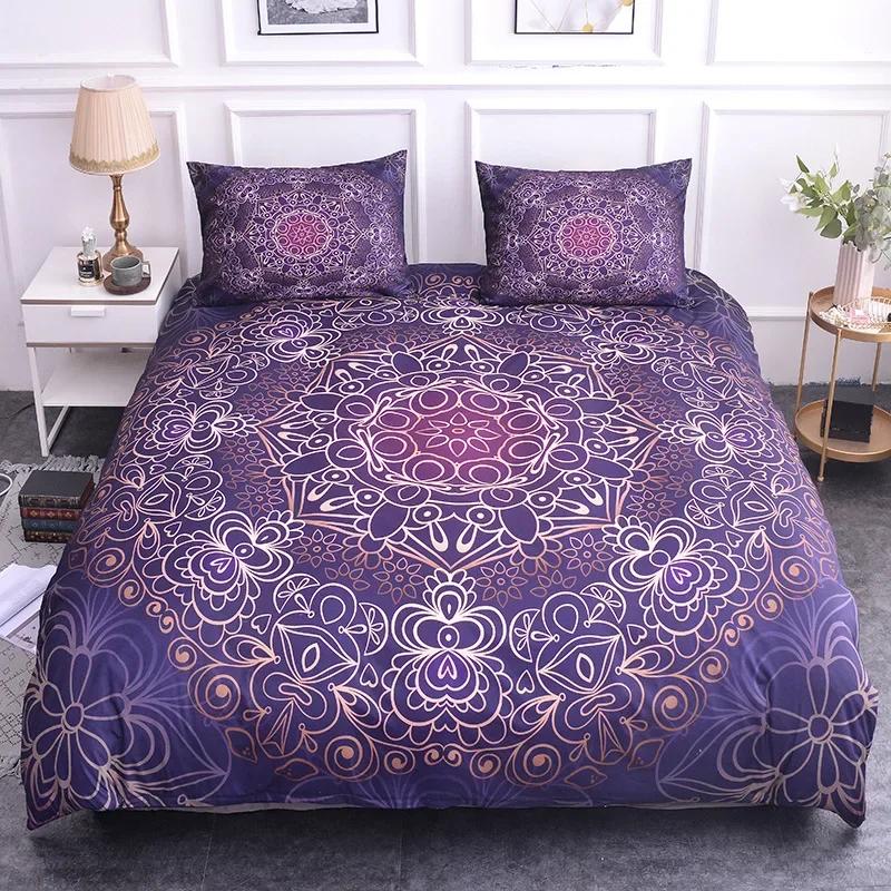 Комплект постельного белья Mandala размера King Flower Blue Purple Pink Комплект постельного белья Bohemian Mandala Style Soft Polyester Steady Cover