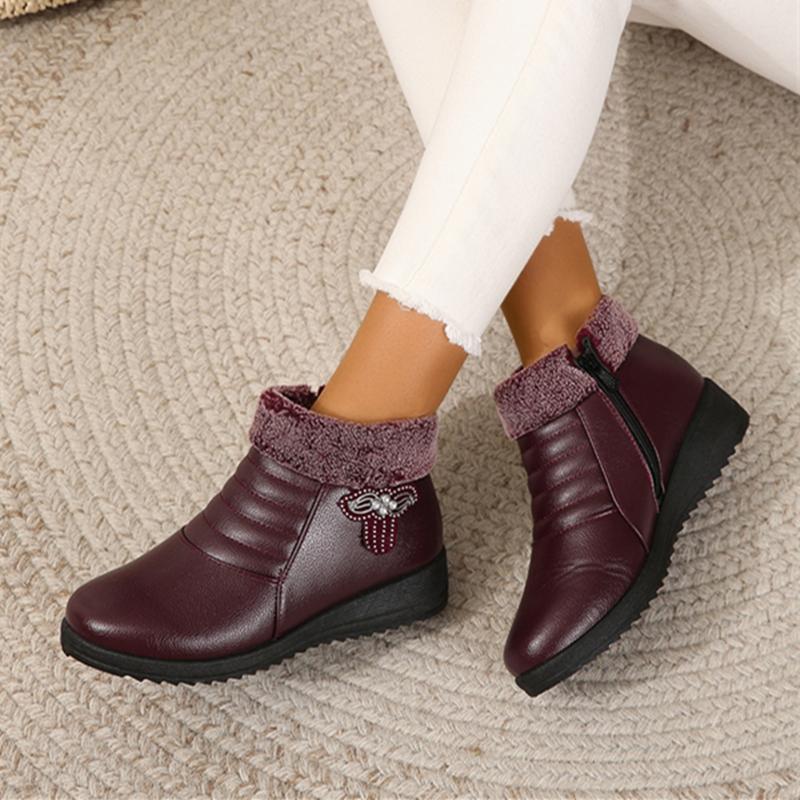 Winter Fashion Solid Color Simple Comfortable Casual Women's Shoes Flat Non-slip Side Zipper Warm Short Boots Chaussure Femme