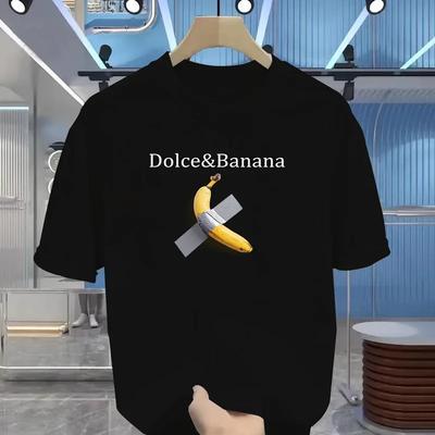 Мужская футболка DolceBanana с принтом Забавный пародийный дизайн с перекрестной лентой Банан Черная хлопковая футболка для уличной моды Повседневная мода