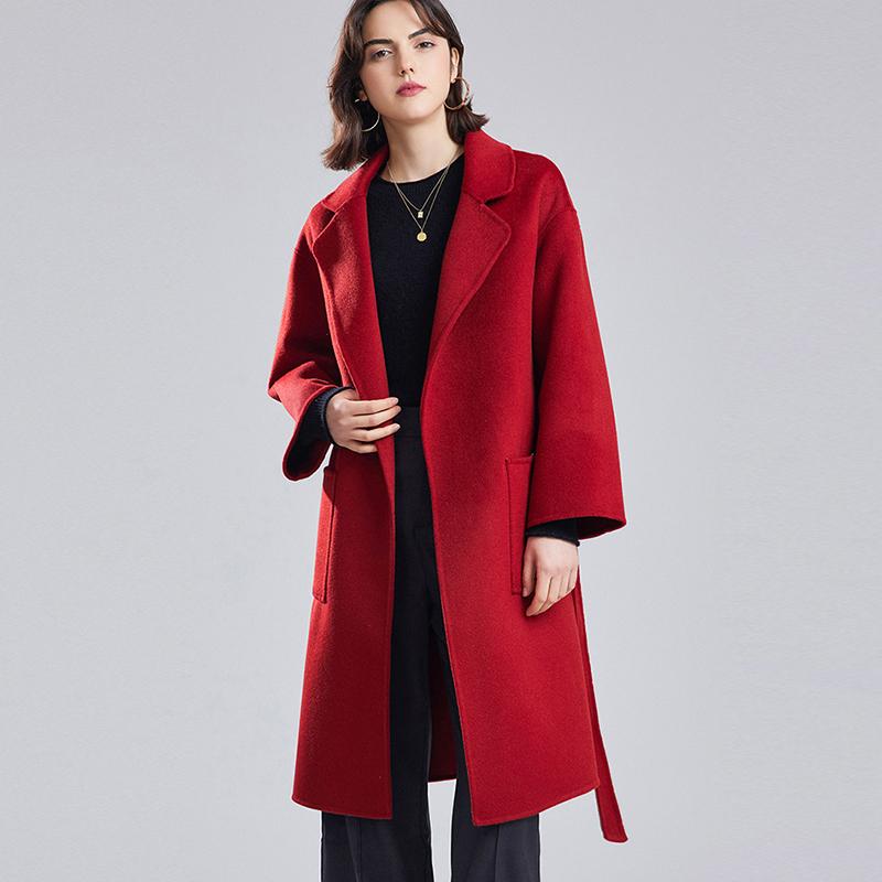 Женское длинное пальто из 100% шерсти, СОВРЕМЕННОЕ НОВОЕ Осеннее шерстяное пальто SAGA, зимнее теплое шерстяное пальто с поясом