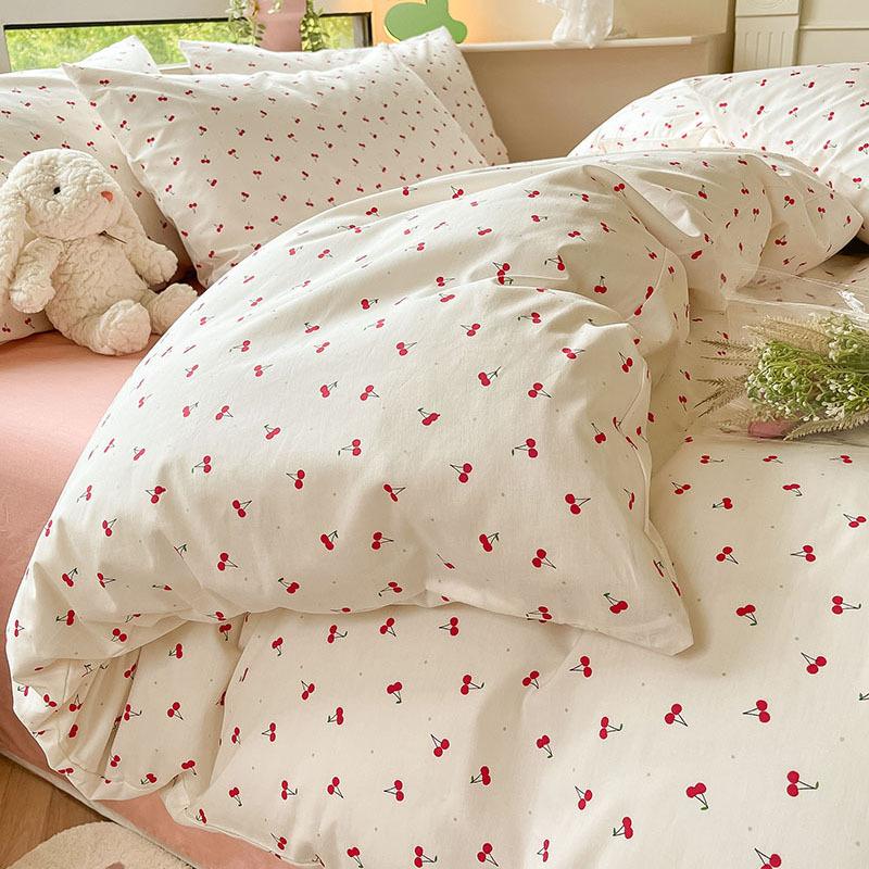 Небольшой комплект из четырех предметов из чистого хлопка с цветочным принтом, хлопковые пододеяльники с девчачьим сердцем, простыни для студентов, односпальная кровать в общежитии, комплект из трех пододеяльников