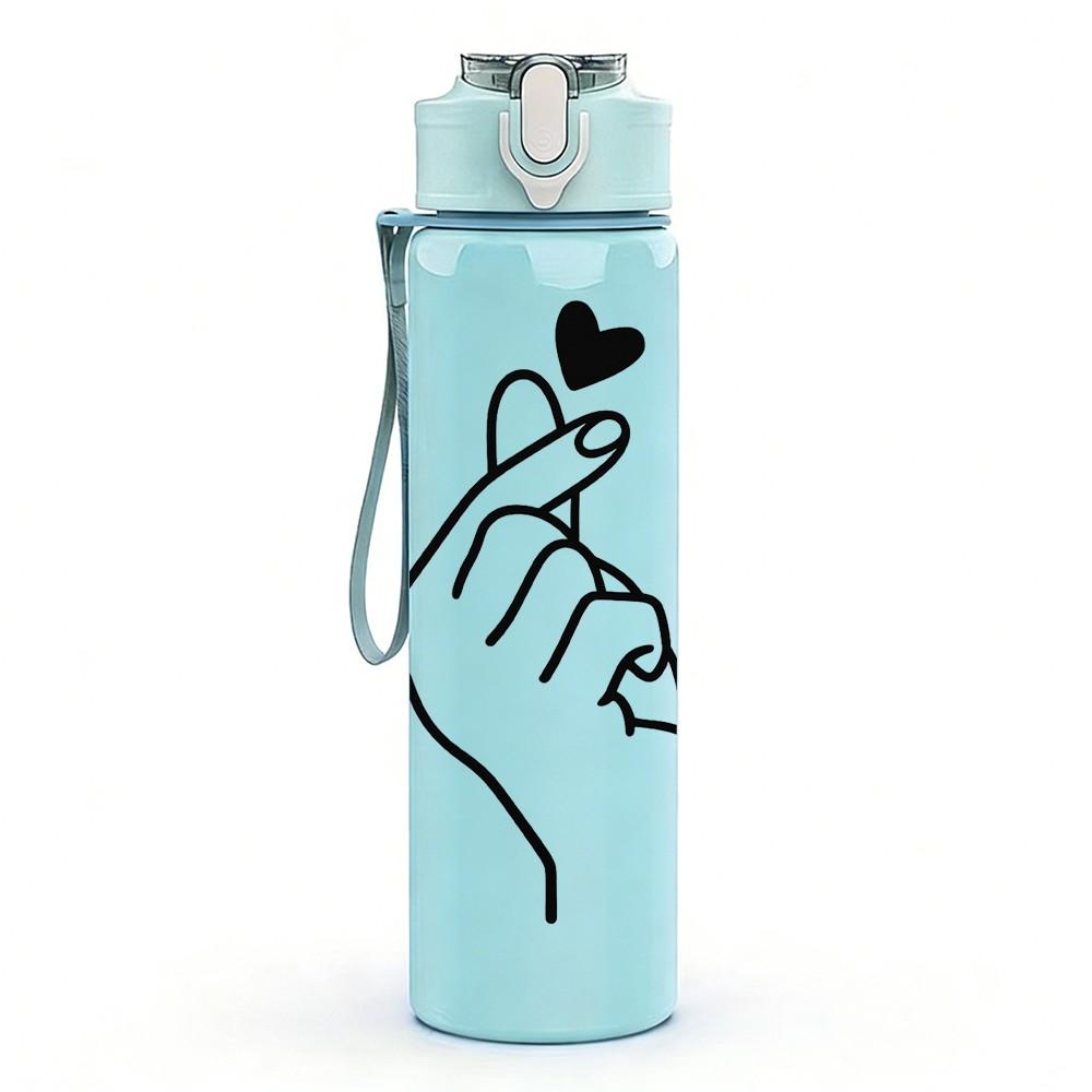 1PC Minimal Hand Hold Heart Line Art Print 750ml Color Plastic Sports Water Bottle Leakproof Flip Straw Lid Suitable for Sports Office Home Use