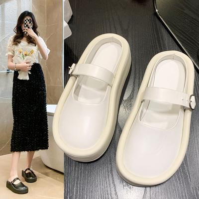 Модные женские полутапочки ленивые туфли толстая подошва плюс высота уродливые тапочки весенние толстая подошва сплошная пряжка повседневные тапочки женская обувь
