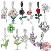 925 Sterling Silver Rose Lily Orchid & Lavender Flower Dangle Charm Bead For Women Fit Original Fasion Bracelet DIY Jewelry