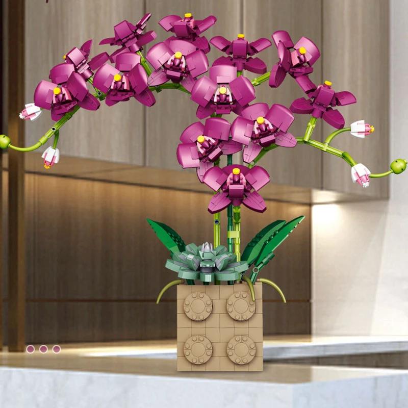 Building Blocks Flower Orchid Series Bonsai Blossom Bricks Set Home Decoration Collection Toys Gifts