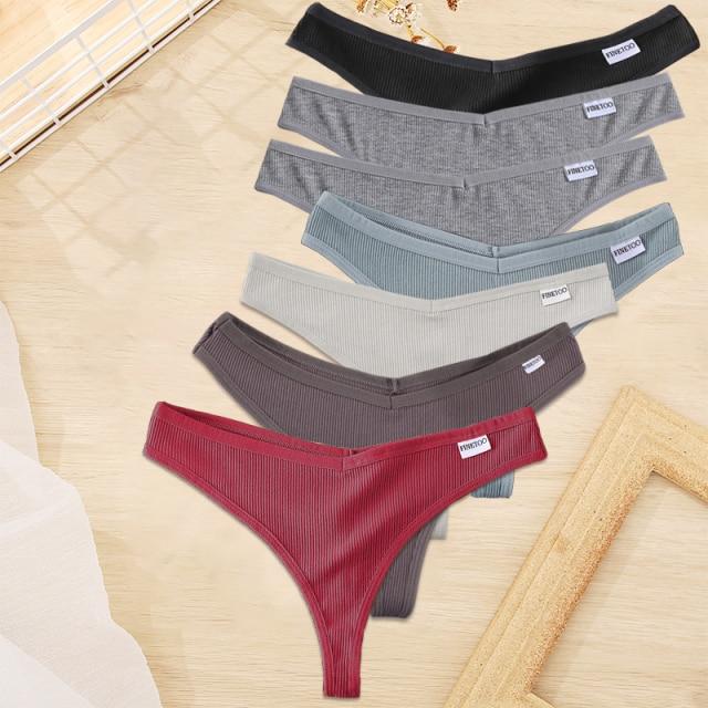 FINETOO 7 шт./компл. M-XL женское хлопковое белье 9 однотонных трусиков стринги сексуальные стринги с v-образной талией нижнее белье для девочек женские трусики