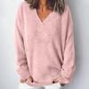 Женская мода повседневная однотонная трикотажная кофта с V-образным вырезом и длинными рукавами, модный милый свитшот