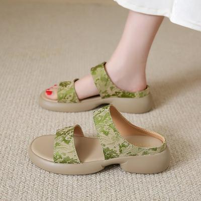 Женская обувь Taizhou, тапочки на платформе, новинка 2024 года, однотонные повседневные пляжные сандалии на низком толстом каблуке, женская летняя верхняя одежда