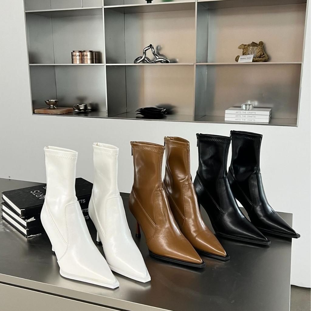 Модные короткие сапоги на высоком каблуке женские осенне-зимние новые модели демонстрируют высокий темперамент на тонком каблуке с острым носком короткие сапоги тонкие сапоги европейские и американские