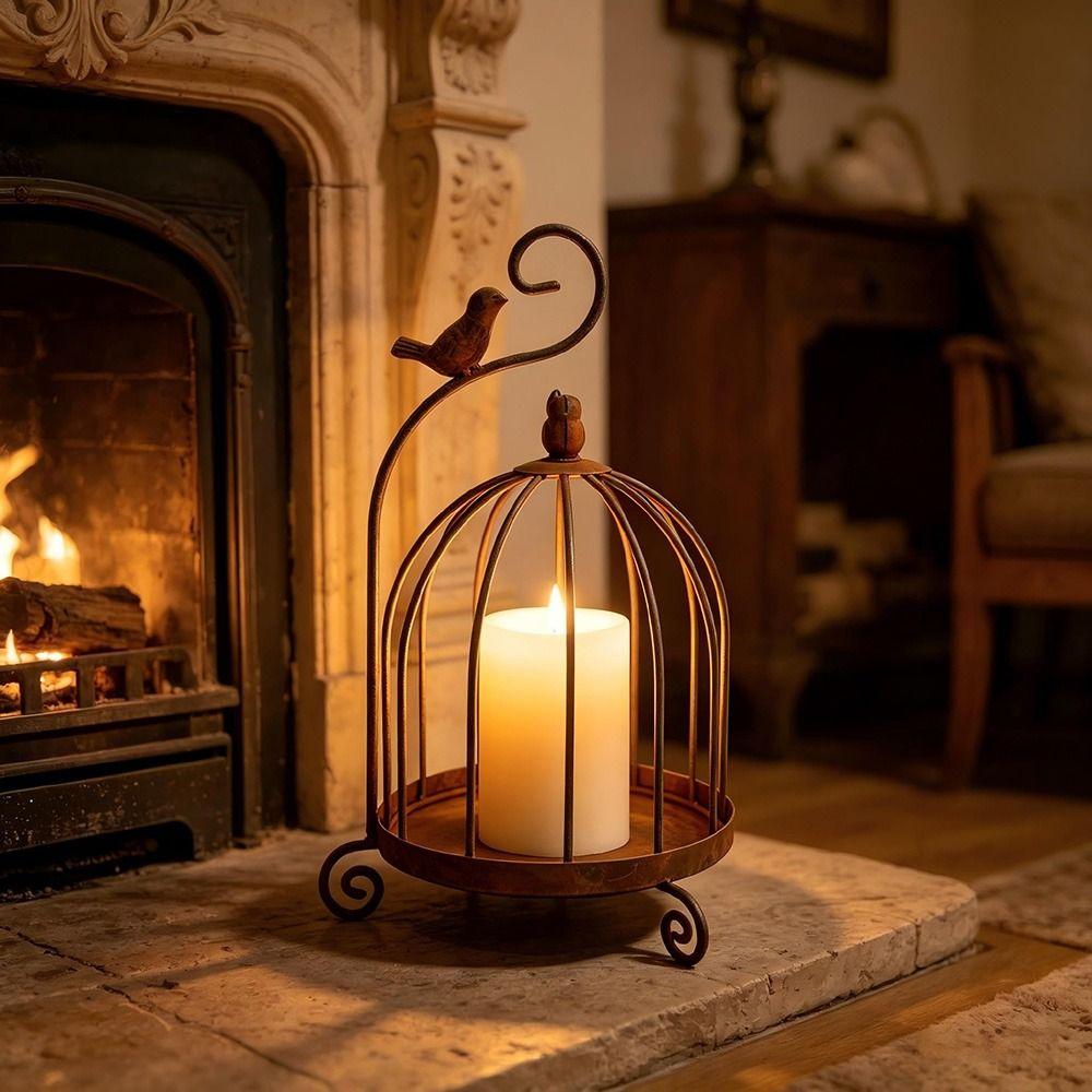 Distressed Iron Decorative Hanging Birdcage Photo Props Iron Candleholder  Home Decoration