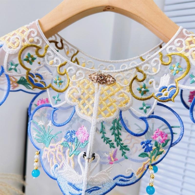 Вышитый цветочный ложный воротник для женщин Элегантный съемный воротник Юбка HorseFace Искусственный воротник Аксессуары для девочек