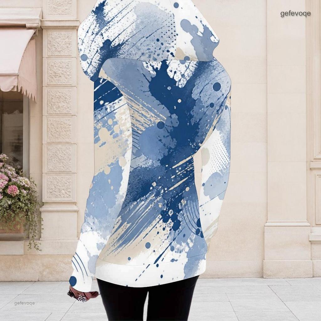 Women Plus Size Black Beige Printed Asymmetric Cutout Neck Hooded Long Sleeve Fitted Top
