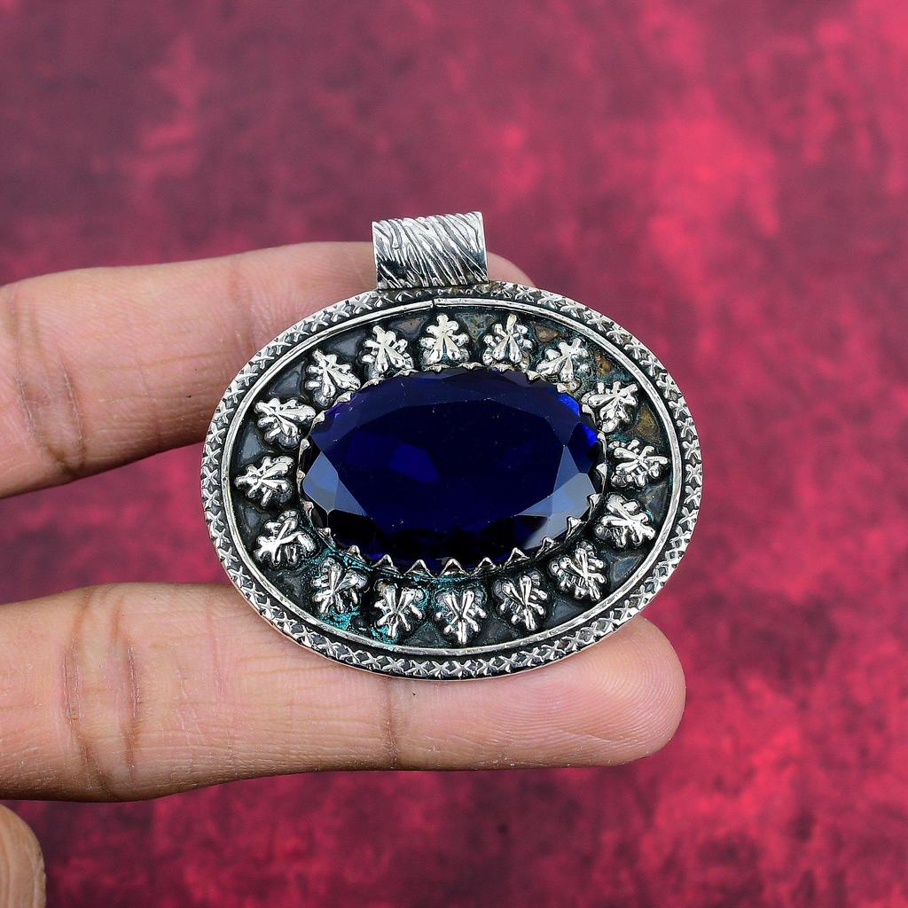 Подвеска с синим сапфиром, подвеска из драгоценного камня ручной работы, подвеска из стерлингового серебра 925 пробы, антикварные ювелирные изделия, для подарка на помолвку
