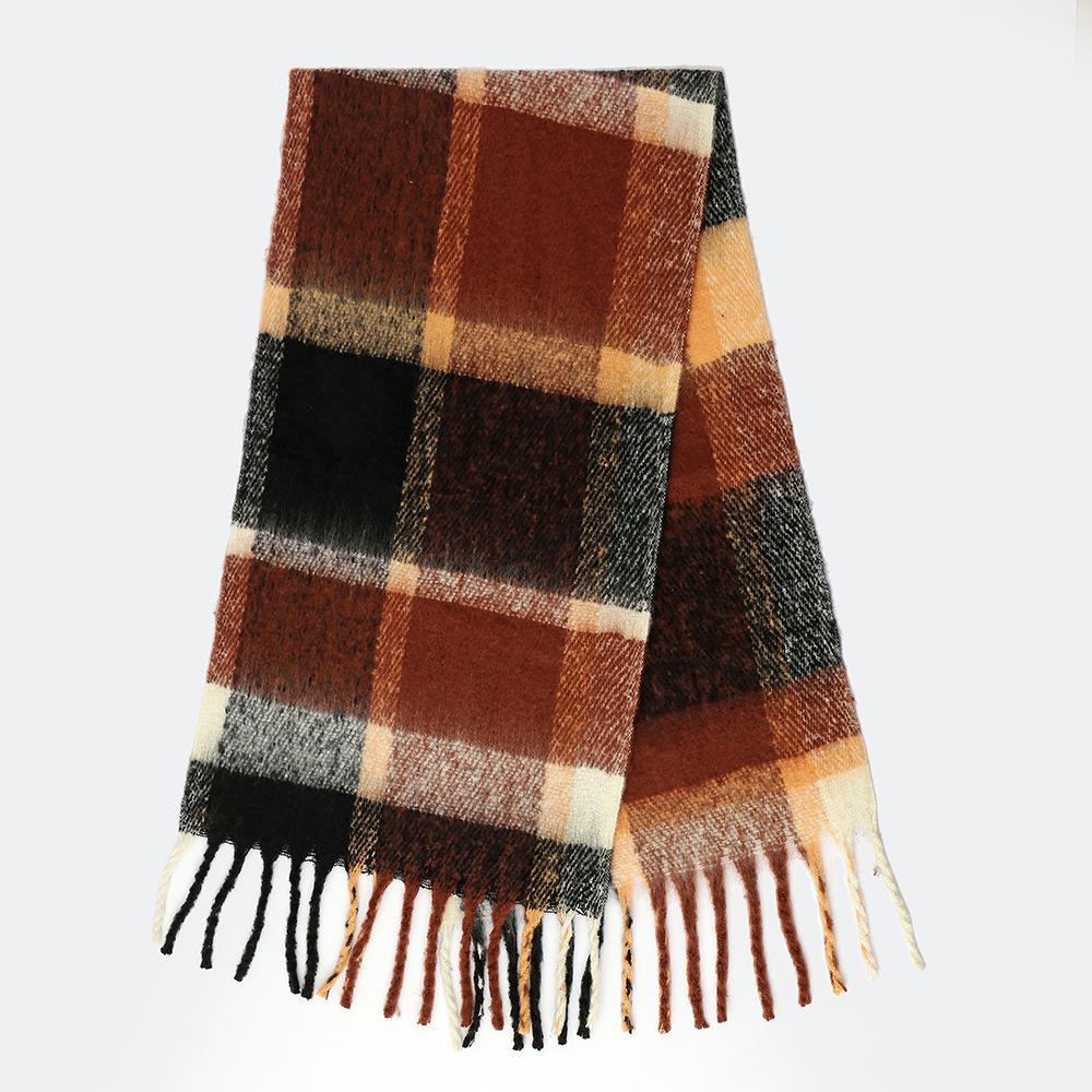 Autumn and Winter New Rainbow Plaid Imitation Cashmere Fringed Scarf Women's Mohair Enlarged Thick Shawl Warm Scarf
