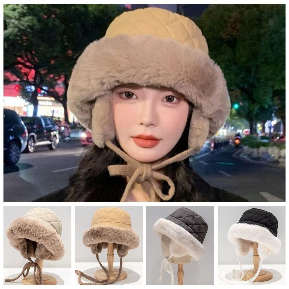 Keep Warm Winter Plush Bucket Hat with Earmuff Women Fisherman Cap Ear Protection Hat Girls