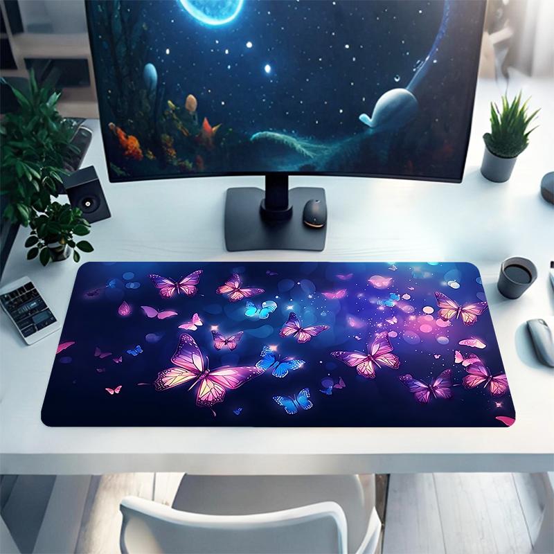 1Pc Butterflies Night Sky Gaming Mouse Pad Keyboard Desk Mat Non-slip Rubber Lock Edge Waterproof Computer Mousepad for Office Home Decor K1752