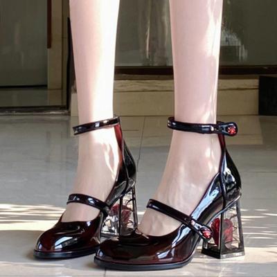 Модные женские панк-кожаные туфли Мэри Джейн в готическом стиле на высоком каблуке, туфли-лодочки из кожи в стиле Лолиты с розовым каблуком, женские туфли Мэри Джейн с ремешками на щиколотке