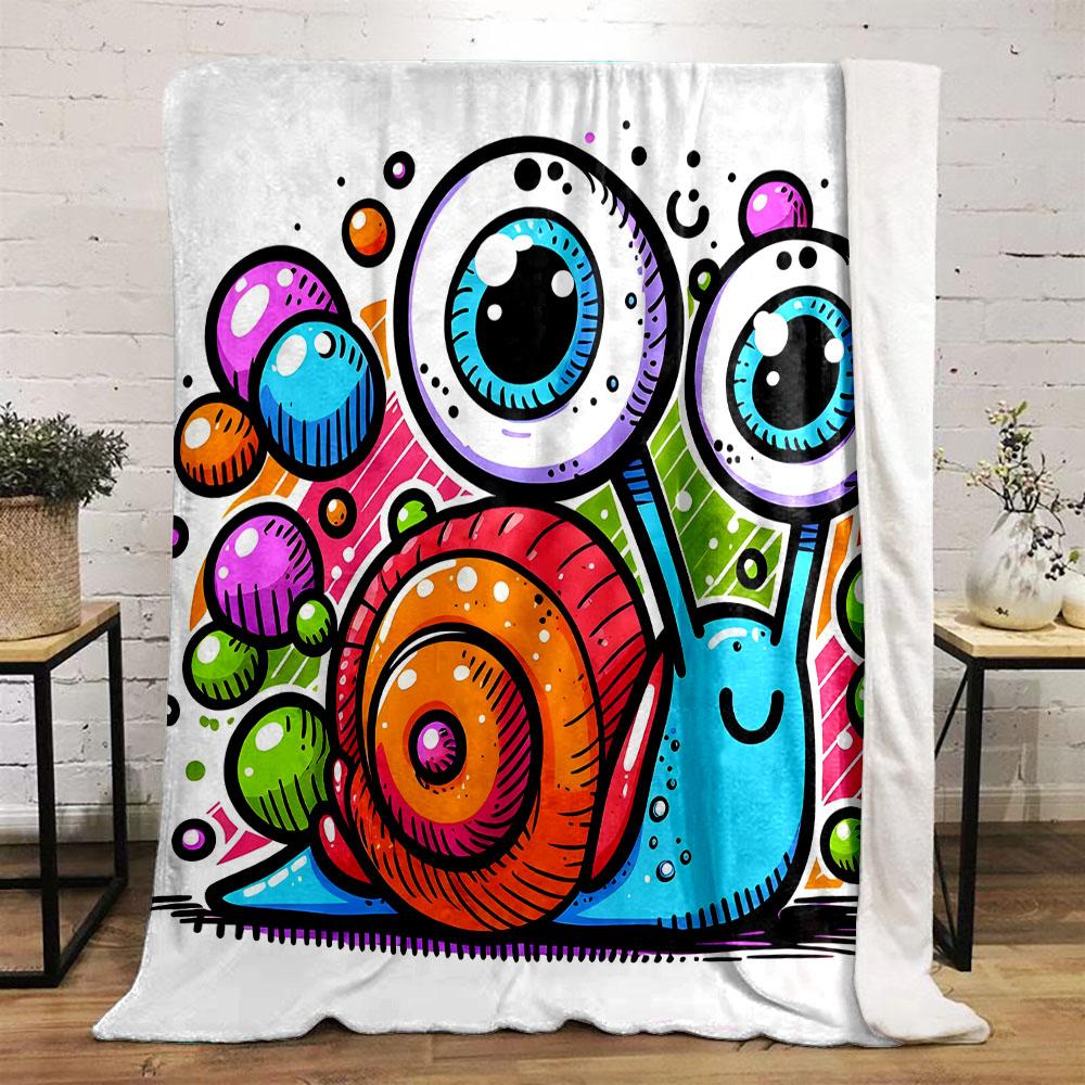 Colorful Cartoon Snail with Big Eyes Patterned flannel blanket perfect for the bedroom living room, sofa, or a little nap