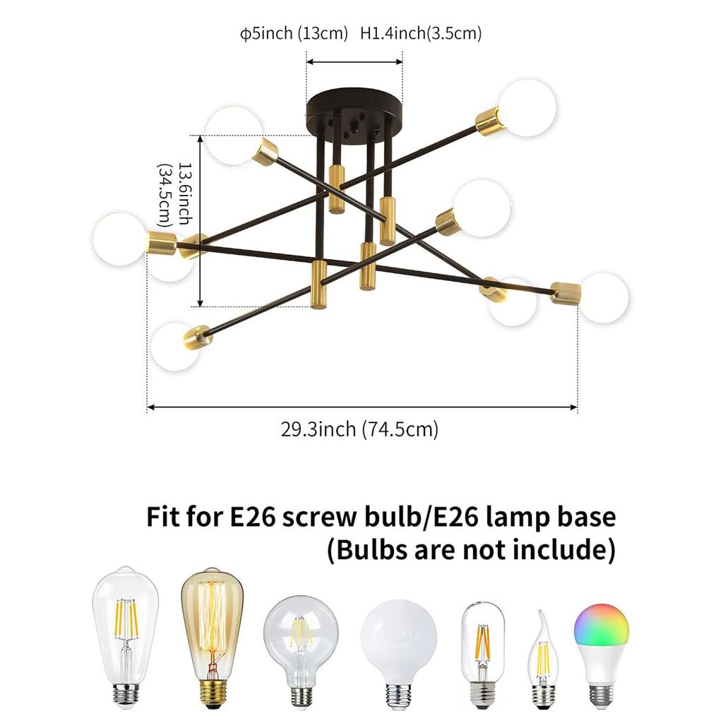 Люстра с 8 лампами, современный потолочный светильник, черный и золотой промышленный светильник середины века