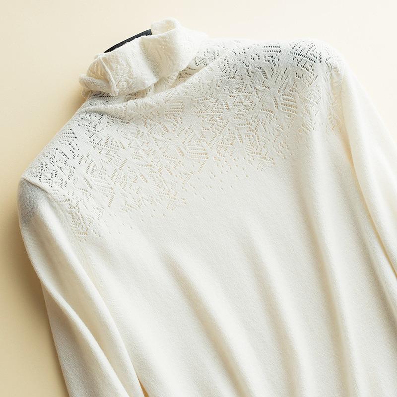 Women S Slim Fit Knitted Sweater Long Sleeve Turtleneck Hollow Out Pullover