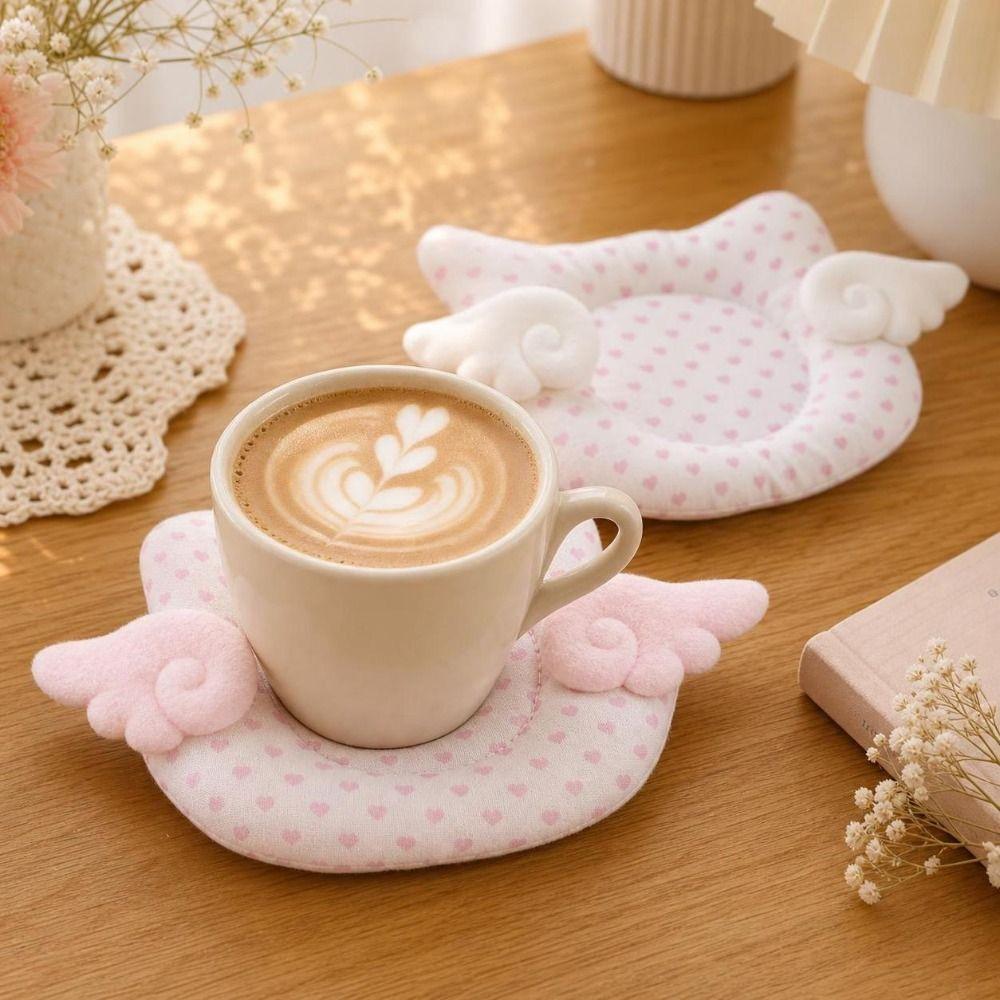 Heart Print Insulated Coaster Angel Wings Decoration Table Mat New Cup Mat Home Decoration