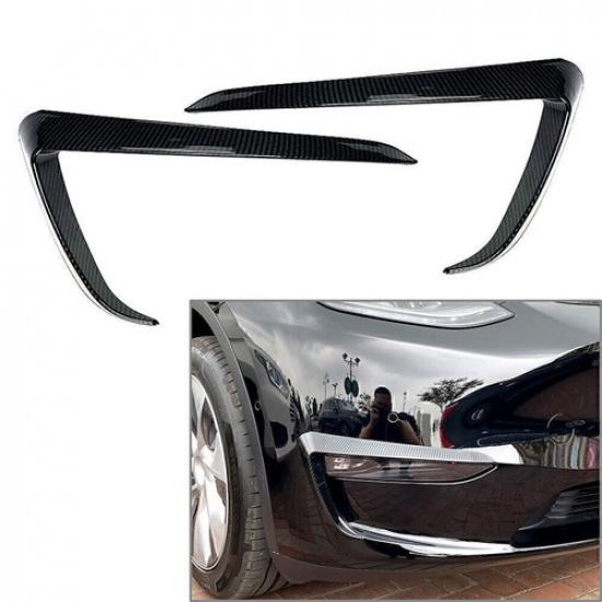 Carbon Fiber Front Fog Light Lamp Eyebrow Cover Trim Fit Tesla Model Y -