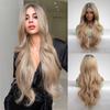 Lace Part Synthetic Long Wavy Wig Brown Root Ombre Blonde Hair Wigs for Black White Women Daily Hair