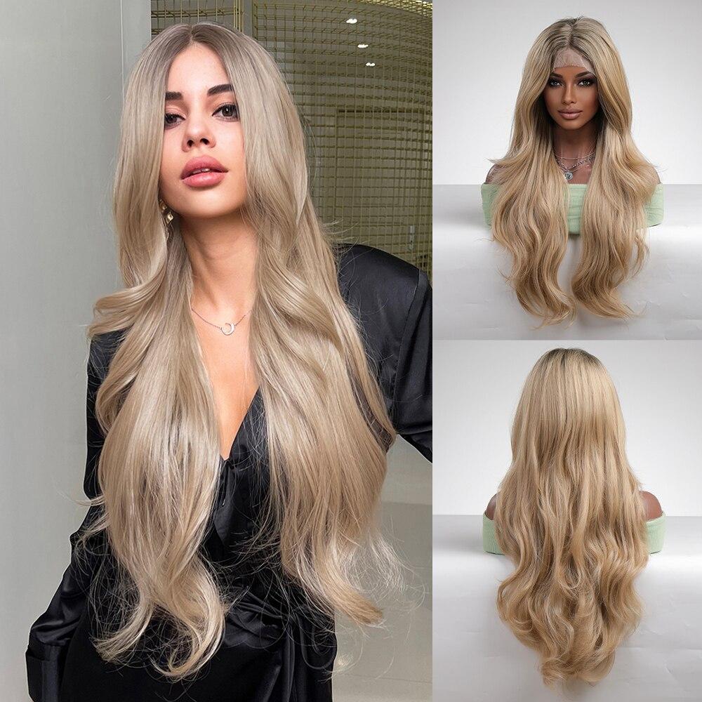 BLONDE UNICORN Синтетический длинный волнистый парик с кружевной частью, коричневый корень, Ombre, светлые волосы, парики для черно-белых женщин, повседневные волосы