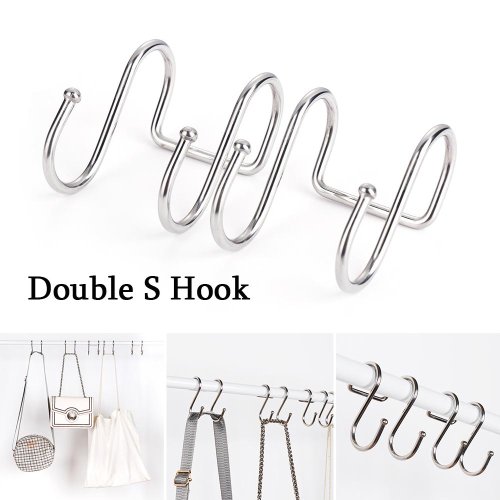 Household Holder Stainless Steel Clasps Hooks Storage Rack Double S Shaped Hook Hanger