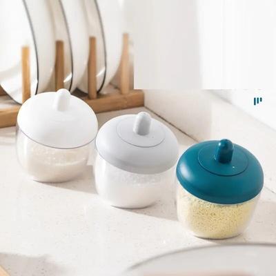 Прозрачная креативная кухонная круглая банка в японском стиле. Бутылка для приправы с ложкой и крышкой. Влаго- и пылезащитная крышка.