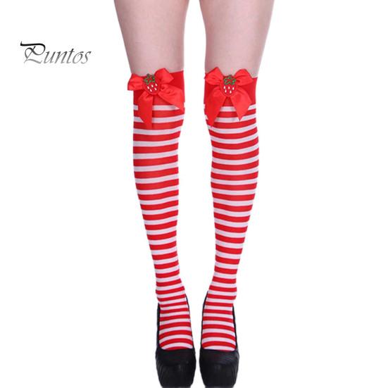 1 пара рождественских чулок в полоску с цветными блоками в стиле ретро, яркий цветной бант, нескользящие, обтягивающие, для выступлений, косплей, мини-платье, юбка, длинные носки