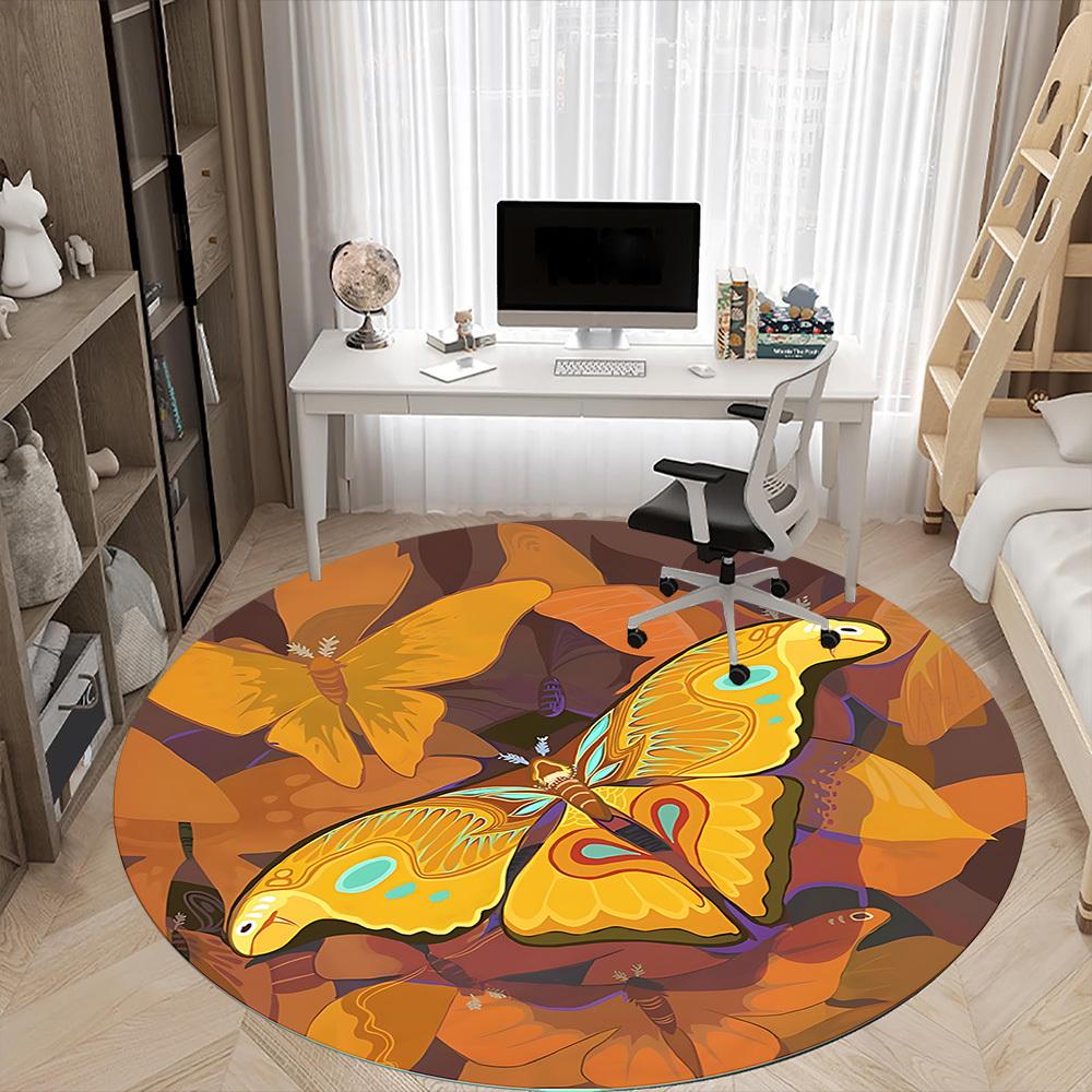 1pc Butterfly Moth Office Round Area Rug, Indoor Mat Suitable ForOffice, Under Office Chairs Bedroom Living Room Home Decor, Room Deco n69