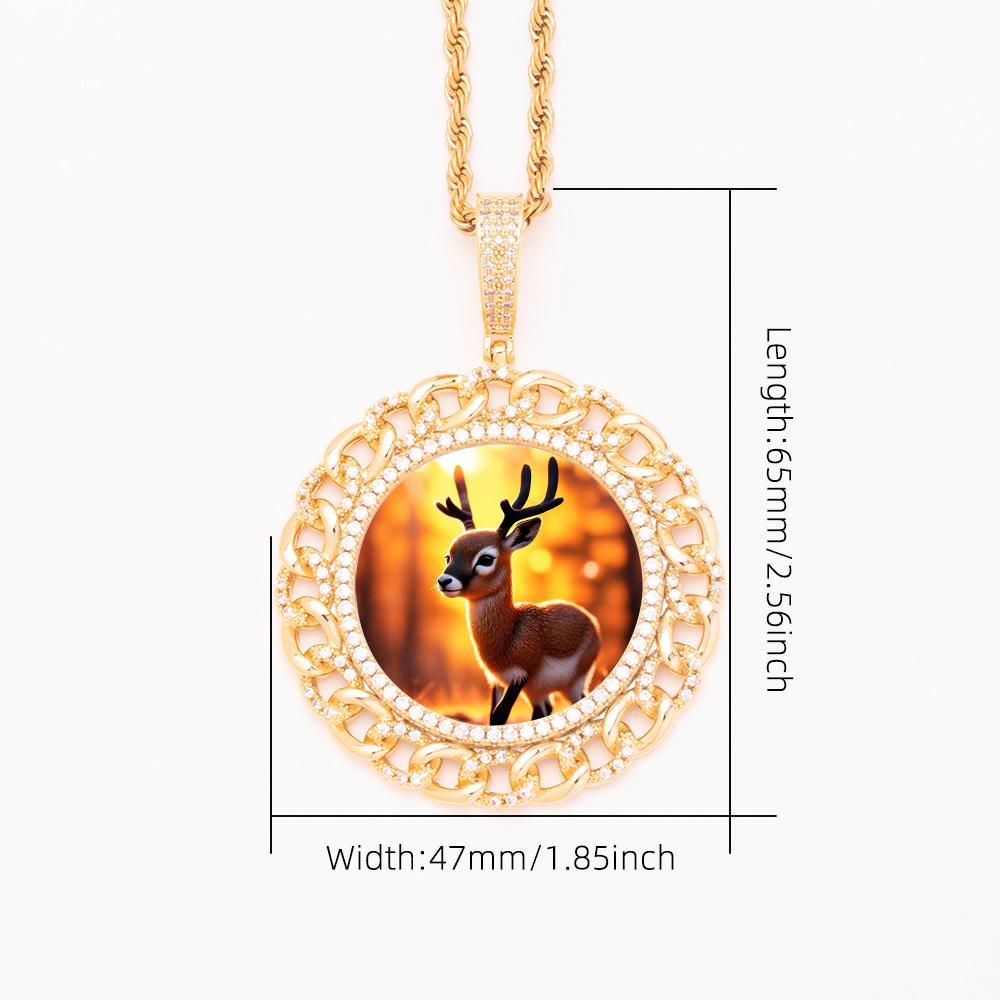Dropshipping Iced Out Cuban Link Design CZ Round Memory Photo Frame Pendant Zircon DIY Circle Picture Medallion Necklace Jewelry