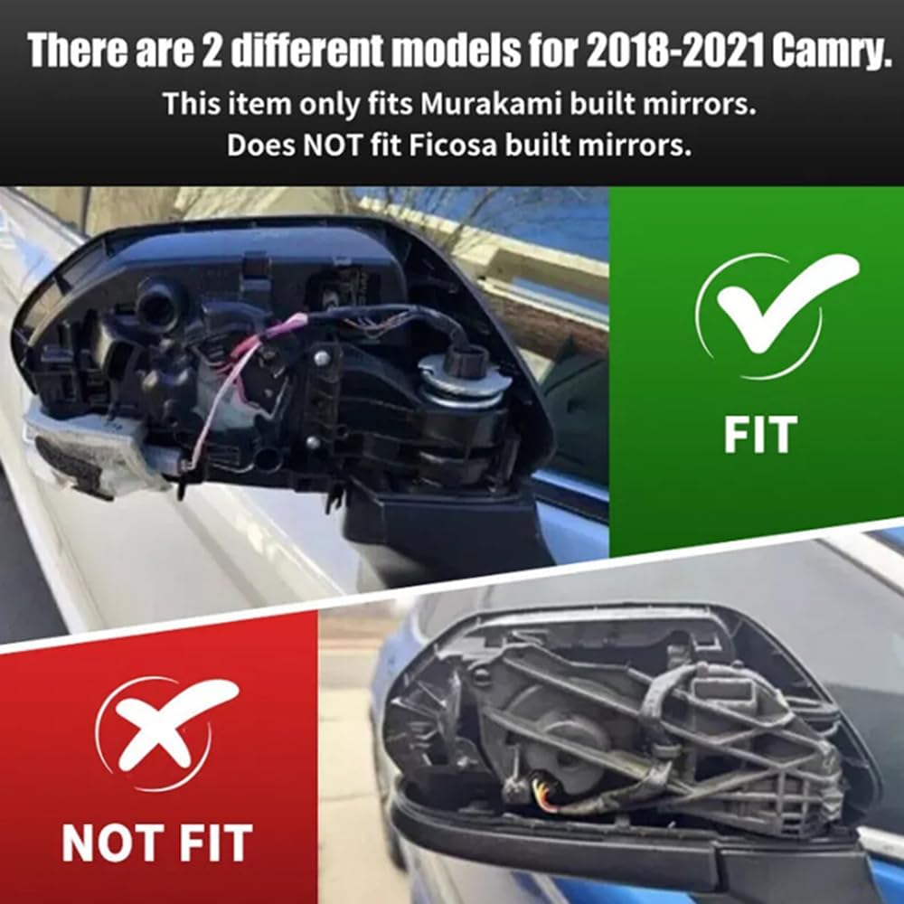 Car Side Rearview Mirror Cap Cover Trim For Toyota Camry 2018      Replacement (Only FIT With Singal Light Type) (Black, Right Passenger Side)