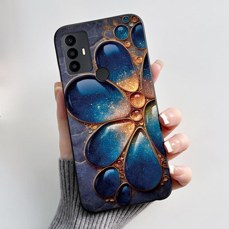 Anti-scratch Casing For TCL 30 SE/TCL 30E/TCL 306/TCL 305 Cover Soft Silicone Black Shell Golden Butterflie And Flower Pattern