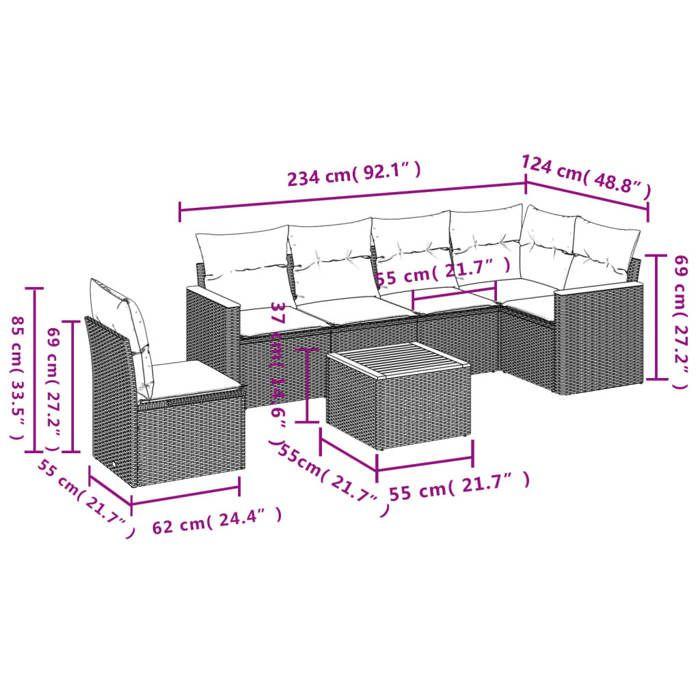 VidaXL Salon de Jardin avec Coussins 7 pcs, Canapés de Terrasse, Ensemble de Meubles de Patio, Mobilier d'Extérieur, Noir 3258422