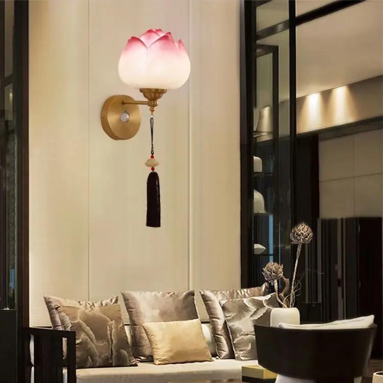 Настенный светильник в китайском стиле, художественный настенный светильник "Лотос", оригинальность, гостиная, спальня, чайная комната, коридор, декоративный свет